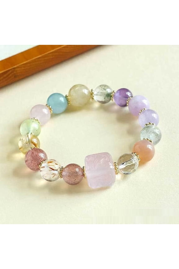 Natural Crystal Nine Tail Fox Cube Sugar Duobao Amethyst Beaded Bracelet