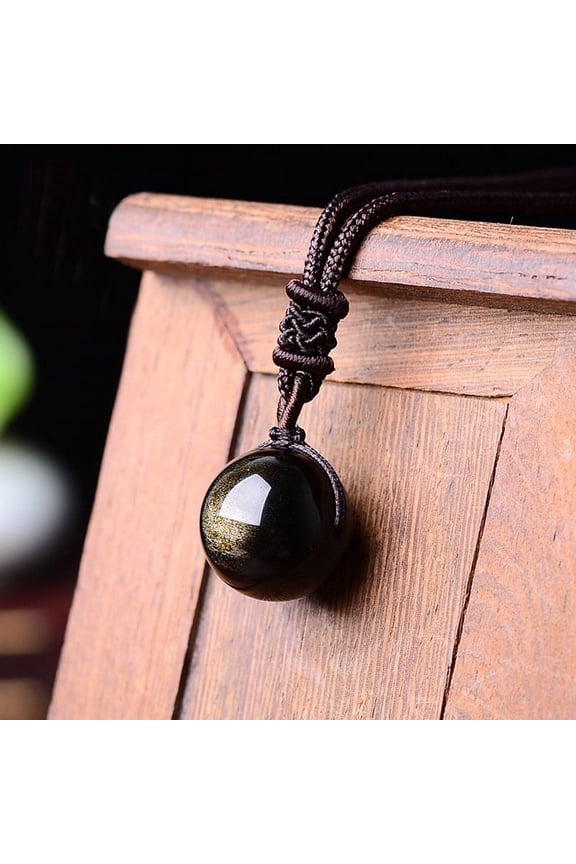 Natural Crystal Pendant Gold Obsidian Obsidian Fashion Simple Necklace