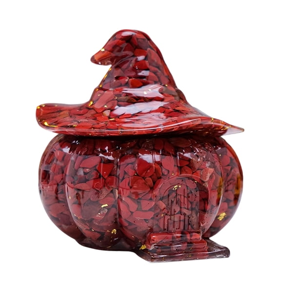 Natural Crystal Pumpkin House Resin Witch Pumpkin Jar Halloween Candy Box Handmade Crystal Décor Witchy Fall Home Decoration Gift