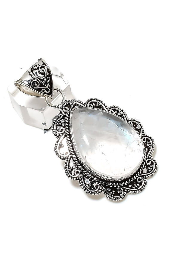 Natural Crystal Quartz Gemstone Handmade 925 Sterling Silver Pendant 2.29"