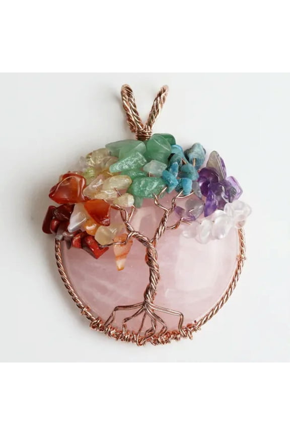 Natural Crystal Quartz Pendant Tree of life Wire Wrapped Chakra Healing Amulet