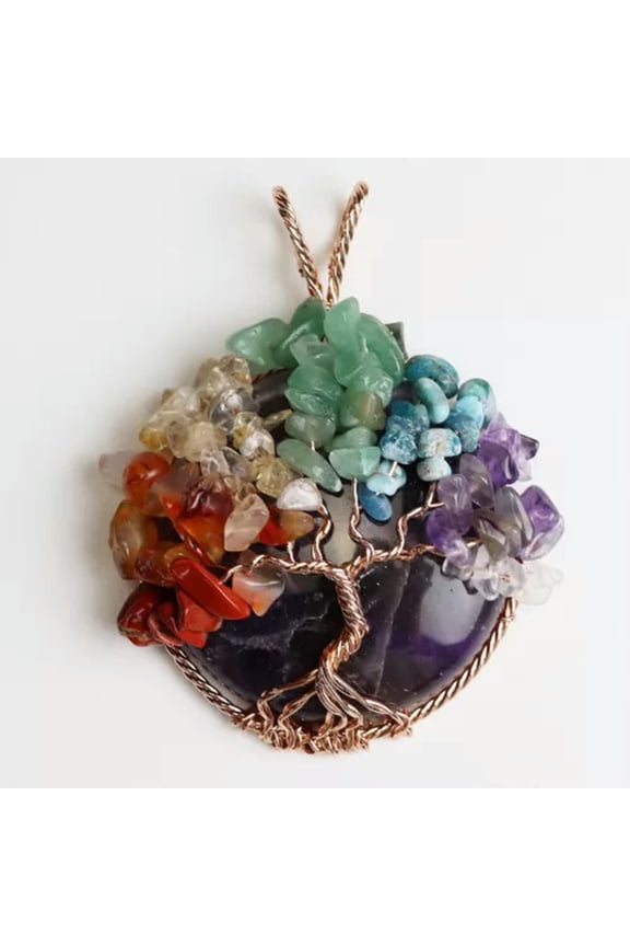 Natural Crystal Quartz Pendant Tree of life Wire Wrapped Chakra Healing Amulet
