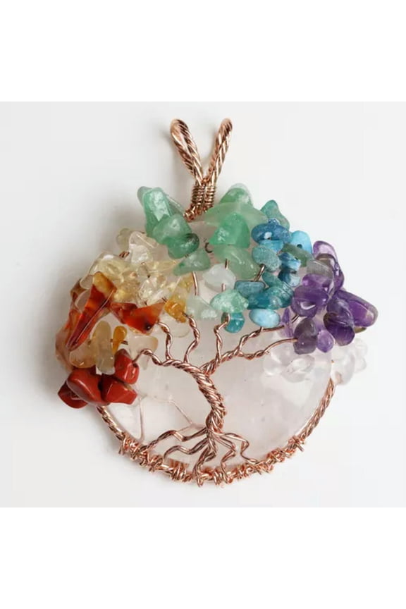 Natural Crystal Quartz Pendant Tree of life Wire Wrapped Chakra Healing Amulet