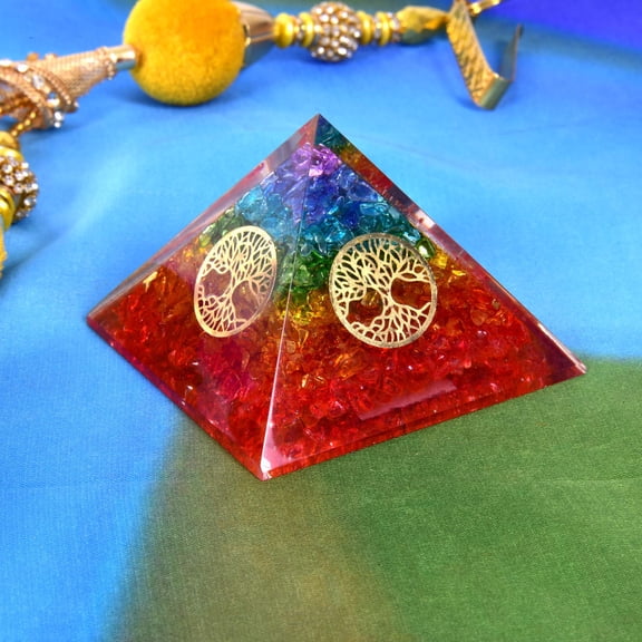 Natural Crystal Rainbow Multistone Orgone Pyramid with EMF Protection Orgonite Energy Generator Orgonite Pyramids 4 Tree of Life