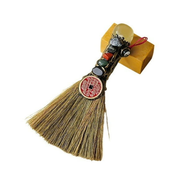Natural Crystal Raw Stone Five Elements Small Broom for Feng Shui Energy Cleansing and Home Decoration