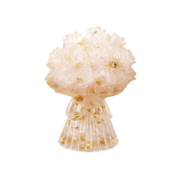 Natural Crystal Resin Bouquet Ornament – Handcrafted Desktop Decor with Real Stone Chips – Romantic Valentine’s Day Gift for Home, Office, or Tabletop Display