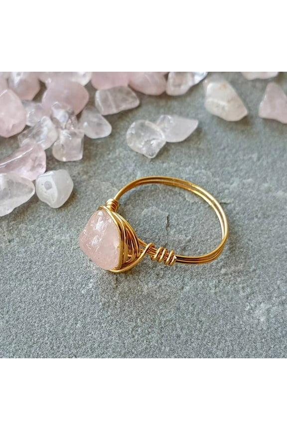 Natural Crystal Ring: Copper Wire Woven Gemstone Ring, Trendy Festival Jewelry, Individually Wrapped
