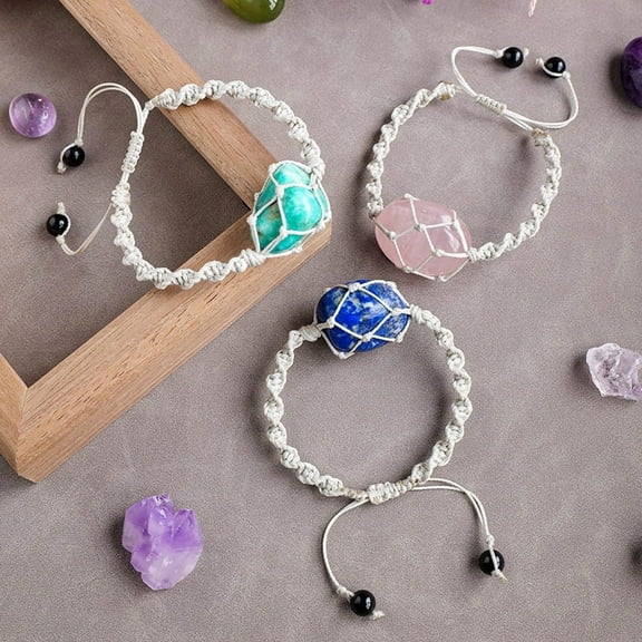 Natural Crystal Rolling Stone Mesh Bracelet