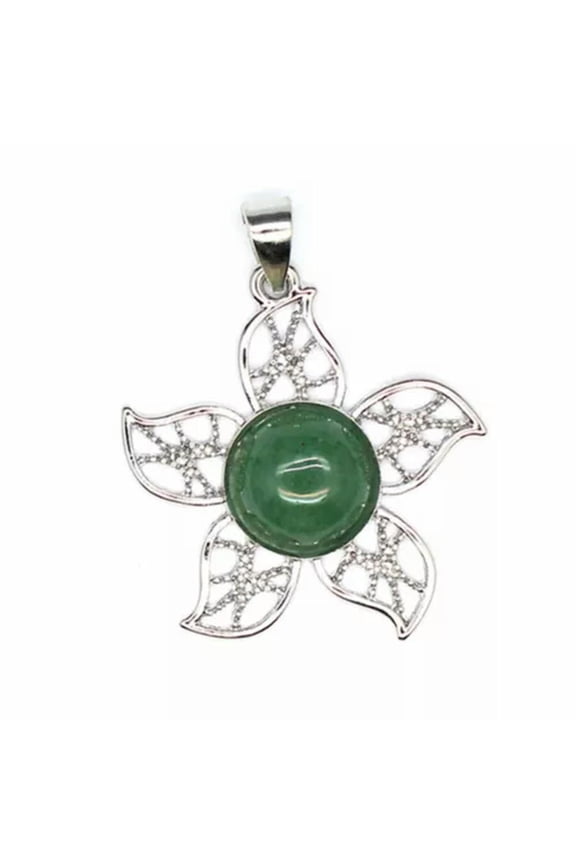 Natural Crystal Round Bead Hollow Out Flower Pendant Stone Quartz Healing Reiki