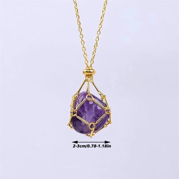 Natural Crystal Stone Mesh Stainless Steel Metal Necklace Bamboo Woven