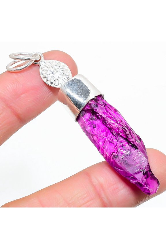 Natural Crystal Titanium Gemstone 925 Sterling Silver Gift Pendant 2.76"
