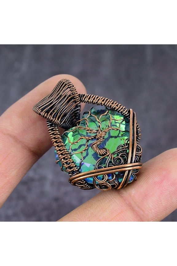 Natural Crystal Titanium Gemstone Copper Wire Wrap Jewelry Pendant 1.65"