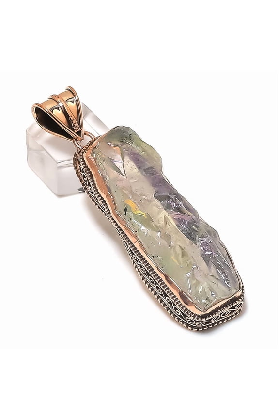 Natural Crystal Titanium Gemstone Handmade Copper Jewelry Pendant 2.84"