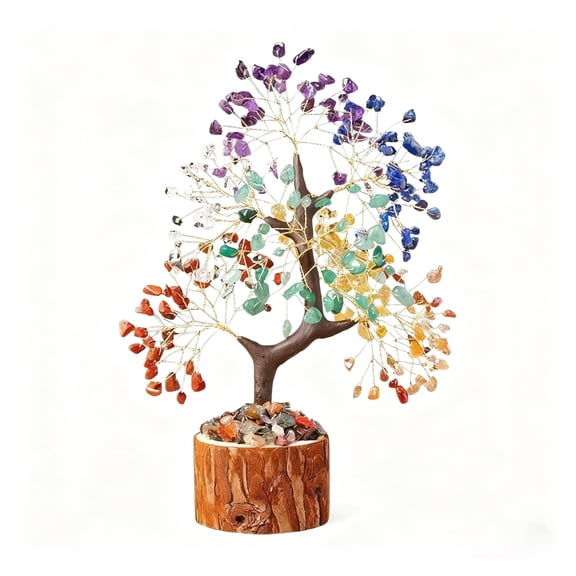 Natural Crystal Tree Colorful Crystal Gravel Life Tree Wood Base Crystal Fortune Tree Christmas Ornaments