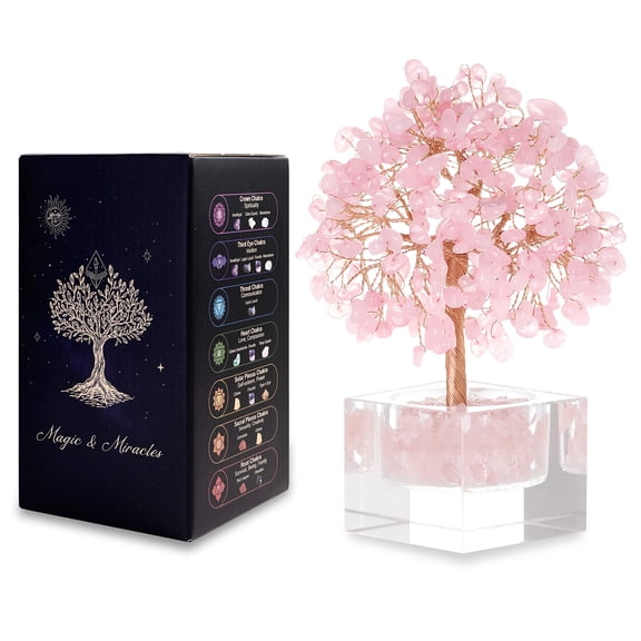 Magicmiracles Rose Quartz Crystal Tree of Lif Healing Feng Shui Home Office Decor Handmade Pink Gemstones Bonsai Anxiety Relief Meditation Gift for Mom Sister