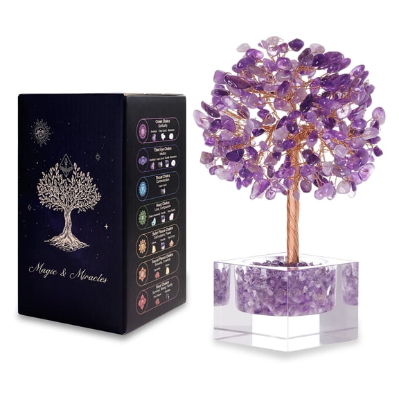 Magicmiracles Amethyst Crystal Tree of Life Handmade Home Office Decor Bonsai Tree Purple Spiritual Healing Crytal Tree Anxiety Relief Meditation Gift for Mom Sister