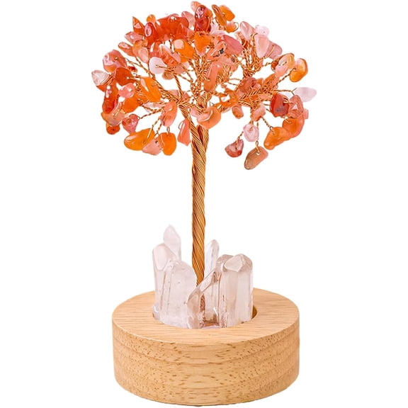 Natural Crystal Tree Night Light, Golden Lamp of Wealth,Wealth Lamp Natural Crystal, Vintage Retro LED Night Lamps, USB Plug Light with Wooden Base, for Office, Living Room, Bedroom