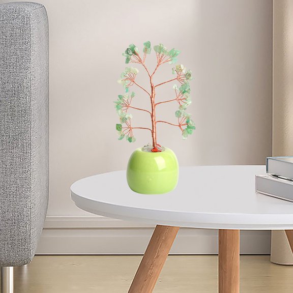Natural Crystal Tree Ornament, Polished Multicolor Stone Jar for Home and Office, Unique Feng Shui Accent for Living Room, Desk and Study, Adds Style and Energy