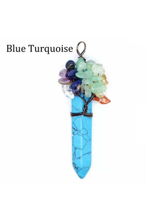 Natural Crystal Tree of Life Pendant Chakra Wire Wrapped Hexagonal Point Healing