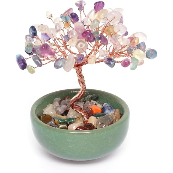 Natural Crystal Tree with Ceramic Base Gemstone Feng Shui Money Tree