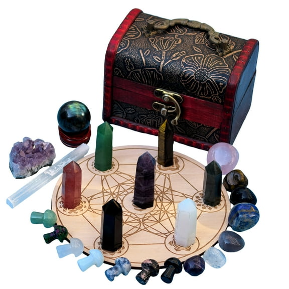 Natural Crystals and Healing Stones Set, 7pcs Crystal Wand Point Tower Obelisk, Chakra Stones, Ball Crystals Set,Amethyst Cluster Sphere Pyramid Selenite Birthday Gifts for Women