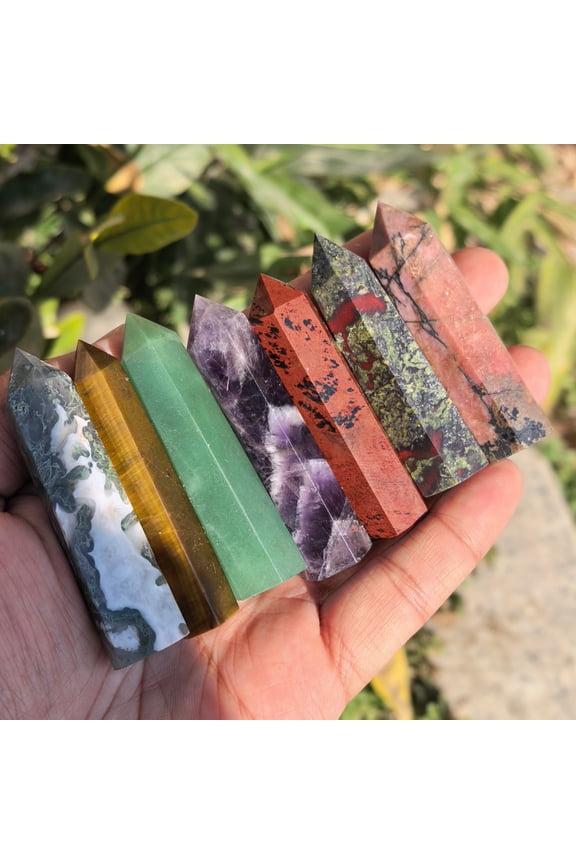 Natural Crystals and Healing Stones Set, 7pcs Crystal Wand Point Tower Obelisk, Chakra Stones, Ball Crystals Set,Amethyst Cluster Sphere Pyramid Selenite Birthday Gifts for Women
