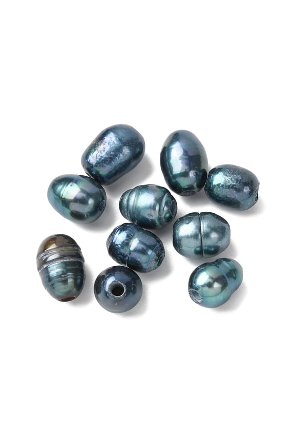 Natural Cultured Freshwater Pearl Beads Dyed Oval Black 7-10x7-8mm Hole: 1.8mm