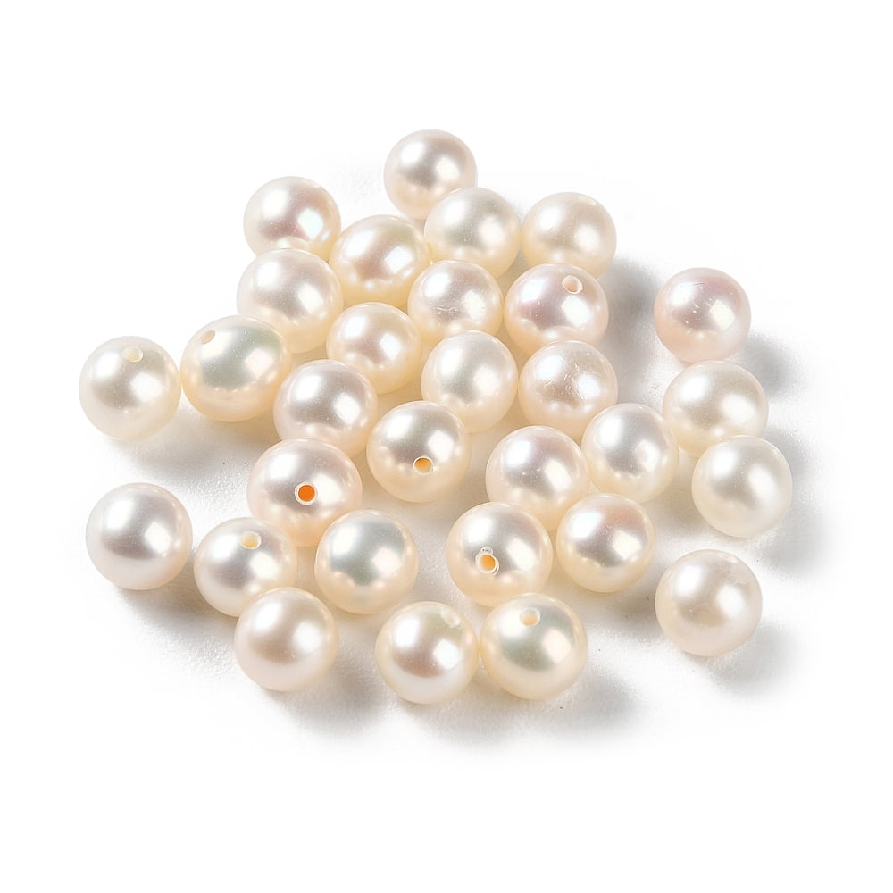 Natural Cultured Freshwater Pearl Beads Half Drilled Grade 4A Round WhiteSmoke 5.5~6mm Hole: 0.9mm