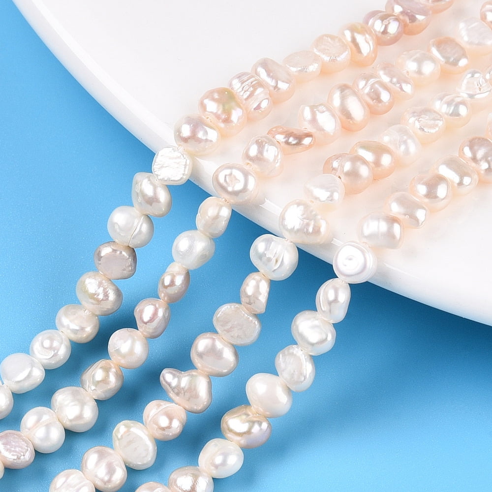 Natural Cultured Freshwater Pearl Beads Strands Baroque Keshi Pearl Beads Two Sides Polished Creamy White 4~5x4.5~6.5x2.5~4.5mm Hole: 0.5mm about 77pcs/strand 13.39~13.58 inch(34~34.5cm)
