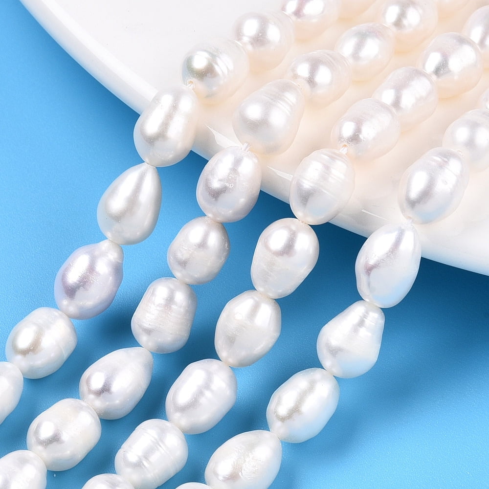 Natural Cultured Freshwater Pearl Beads Strands Baroque Keshi Pearl Rice Beads Seashell Color 8.5~11x7~7.7mm 19pcs/strand 7.09 inch(18cm)