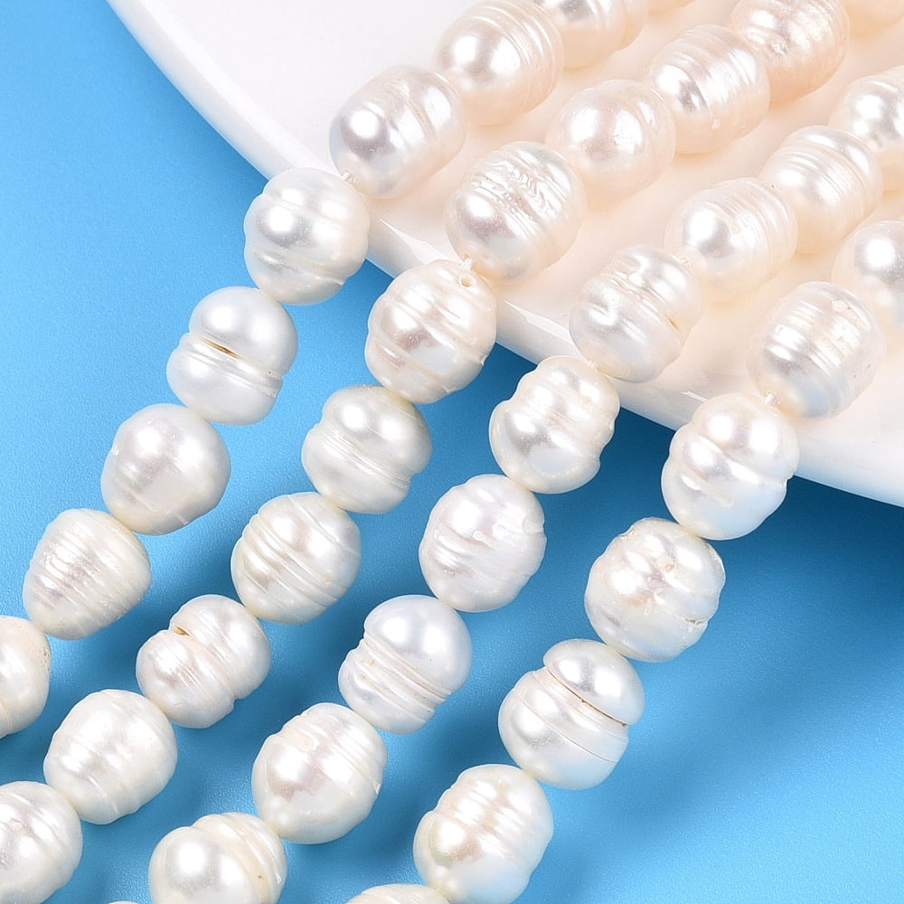 Natural Cultured Freshwater Pearl Beads Strands Baroque Keshi Pearl Rice Beads Seashell color 8~11x8.5~9mm Hole: 0.7~0.8mm 19pcs/strand 7.09 inch(18cm)