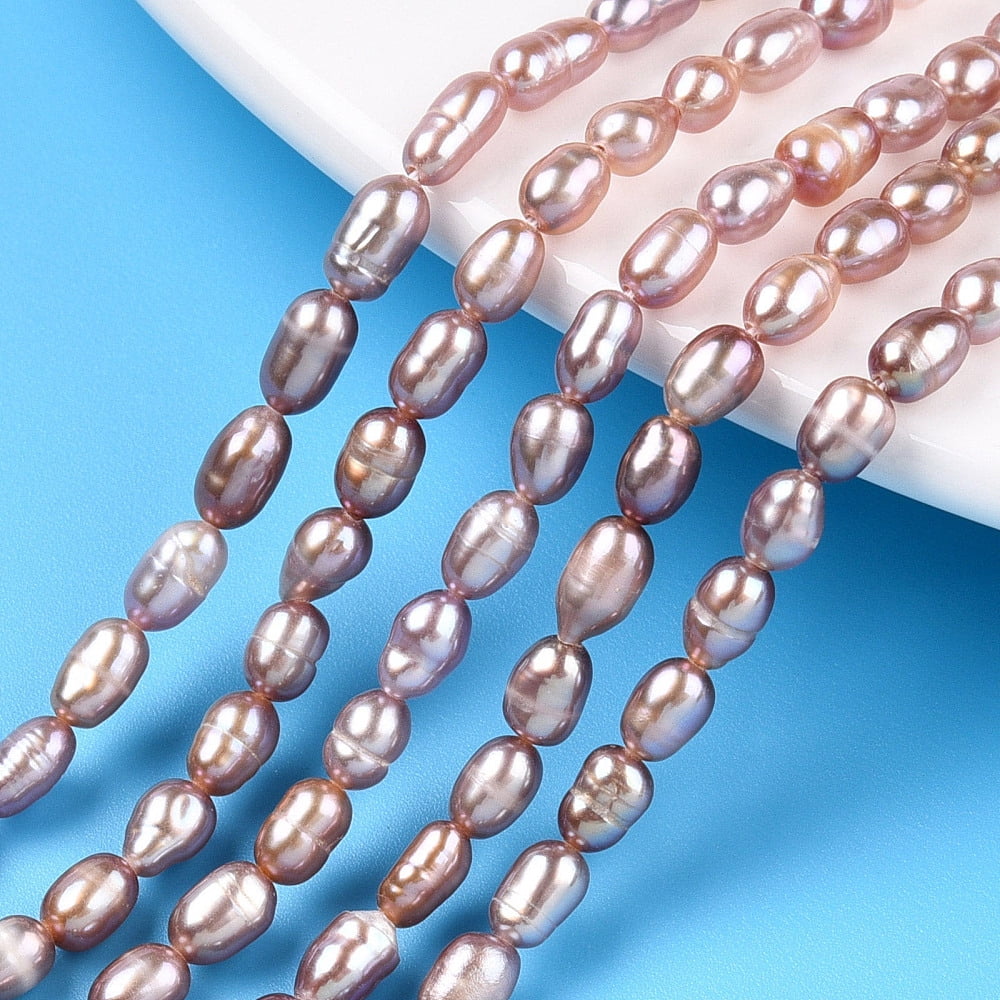 Natural Cultured Freshwater Pearl Beads Strands Baroque Keshi Pearl Rice Beads Thistle 4.5~8.2x3.5~4mm13.98 inch(35.5cm)