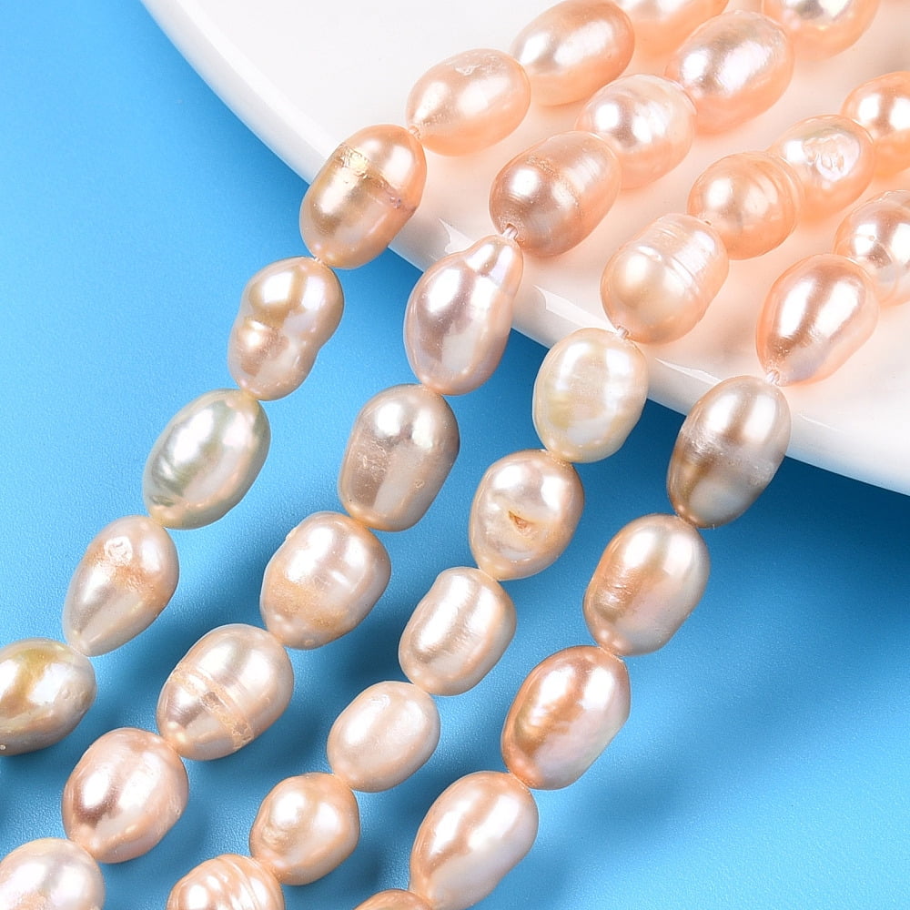 Natural Cultured Freshwater Pearl Beads Strands Baroque Keshi Pearl Rice Beads Wheat 8~13x6.9~7.5mm Hole: 0.7~0.8mm about 34~38pcs/strand 13.78 inch(35cm)