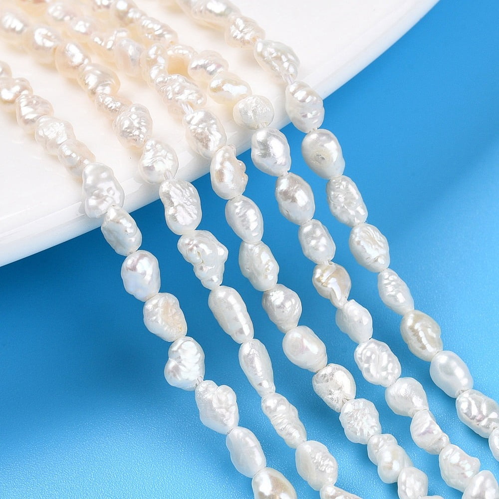 Natural Cultured Freshwater Pearl Beads Strands Baroque Pearls Keshi Pearl Beads Two Sides Polished Creamy White13.78~14.37 inch(35~36.5cm)