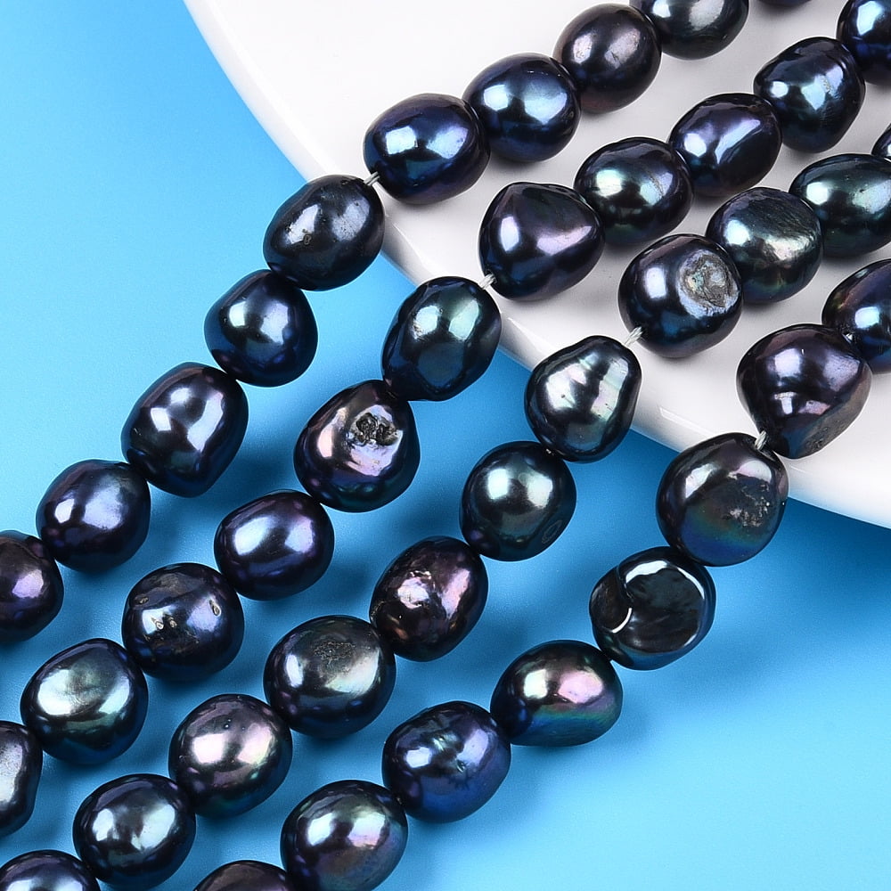 Natural Cultured Freshwater Pearl Beads Strands Baroque Pearls Keshi Pearl Beads Two Sides Polished Dyed Prussian Blue 9~12.5x8.5~12.5x8.5~10.5mm Hole: 0.7mm about 35~37pcs/strand 1Strand