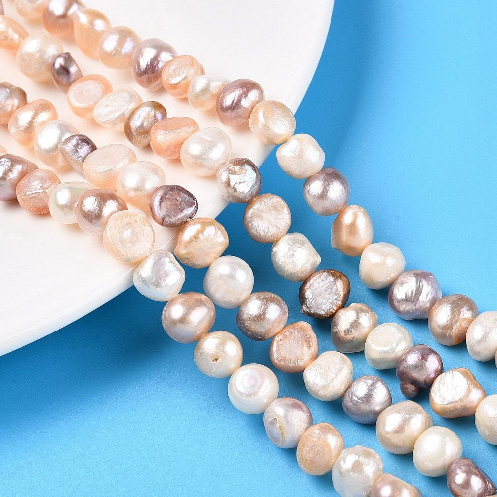 Natural Cultured Freshwater Pearl Beads Strands Baroque Pearls Keshi Pearl Beads Two Sides Polished Mixed color 8~9x7.5~8.5x5~6mm Hole: 0.7mm 42pcs/strand 13.39''(34cm)