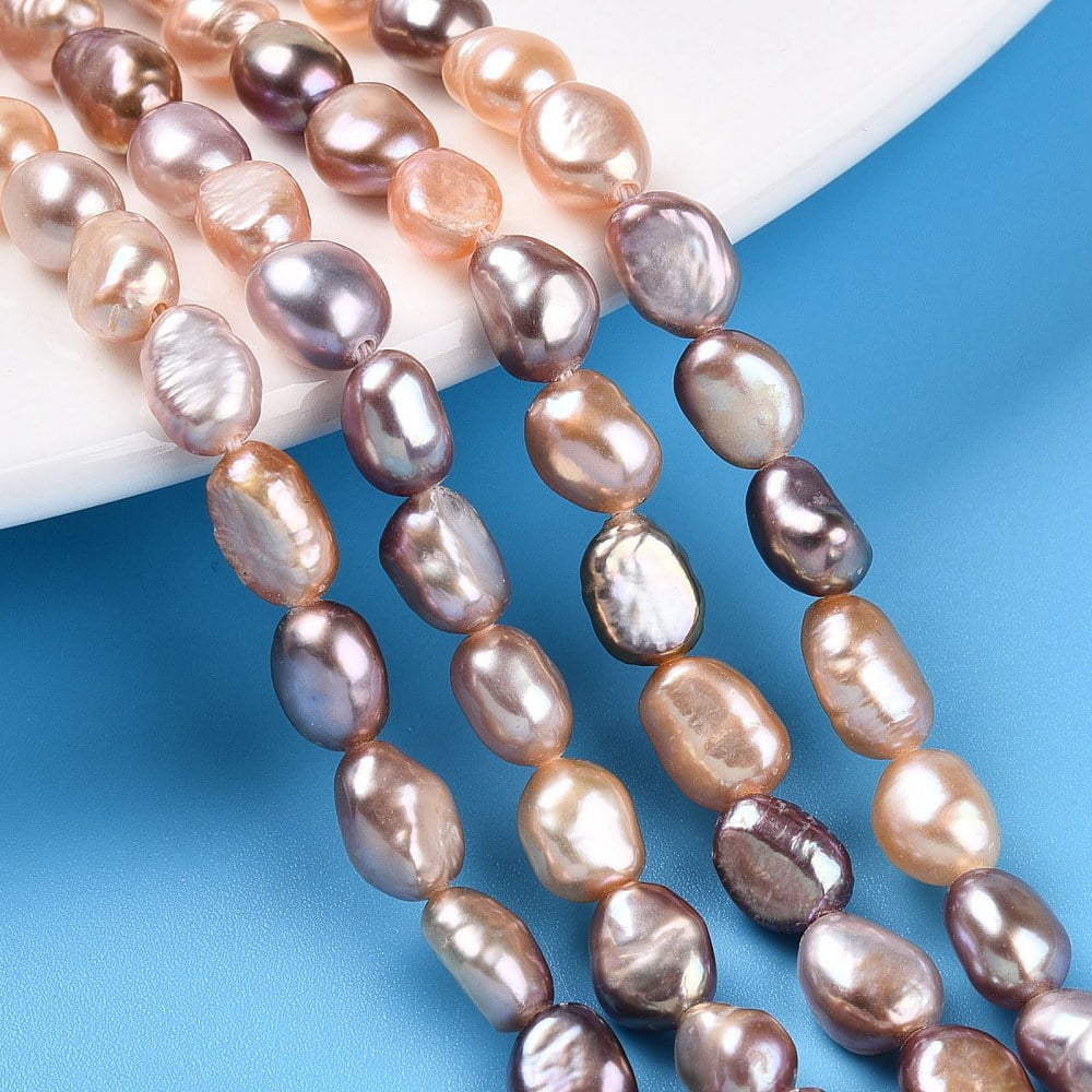 Natural Cultured Freshwater Pearl Beads Strands Baroque Pearls Keshi Pearl Beads Two Sides Polished PeachPuff 6~11x5~6.5x3.5~6.5mm Hole: 0.7mm about 47~48pcs/strand 13.58~13.98 inch(34.5~35.5cm)