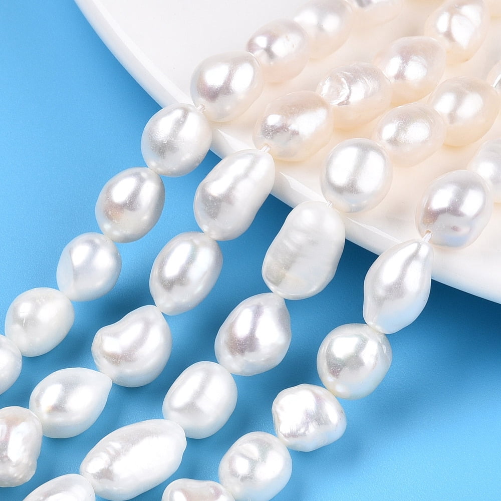 Natural Cultured Freshwater Pearl Beads Strands Baroque Pearls Keshi Pearl Beads Two Sides Polished Seashell Color 8.5~15x7~9.5x7~9mm Hole: 0.6mm about 33~37pcs/strand 14.17~14.57 inch(36~37cm)