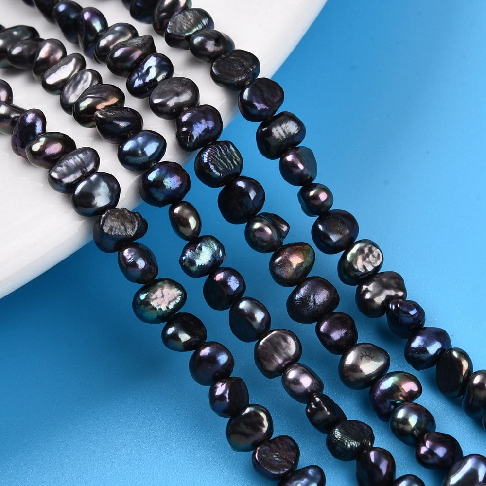Natural Cultured Freshwater Pearl Beads Strands Dyed Two Sides Polished Prussian Blue 3~5x4~6.5x2.5~4mm Hole: 0.5mm about 90~93pcs/strand 15.75~15.94''(40~40.5cm)