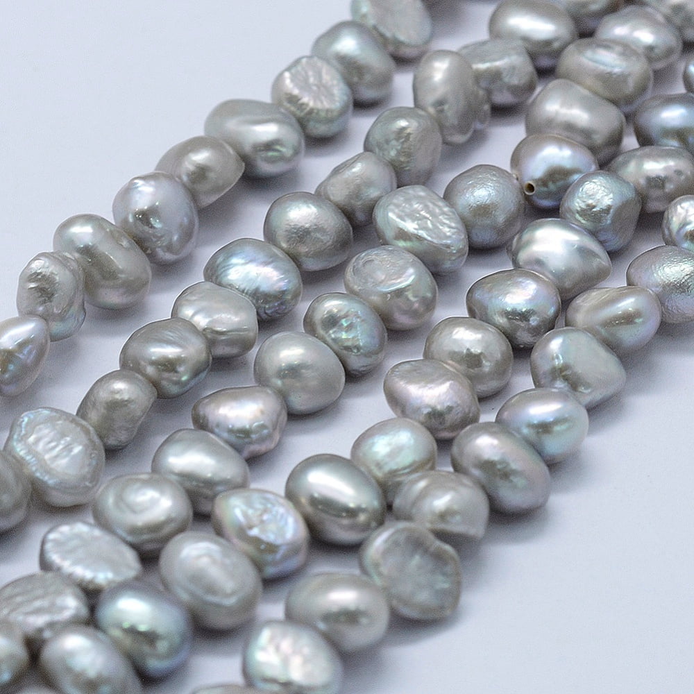Natural Cultured Freshwater Pearl Beads Strands Dyed Two Sides Polished Silver 5~7x5~7x5~7mm Hole: 0.2mm 53pcs/strand 13.9 inch
