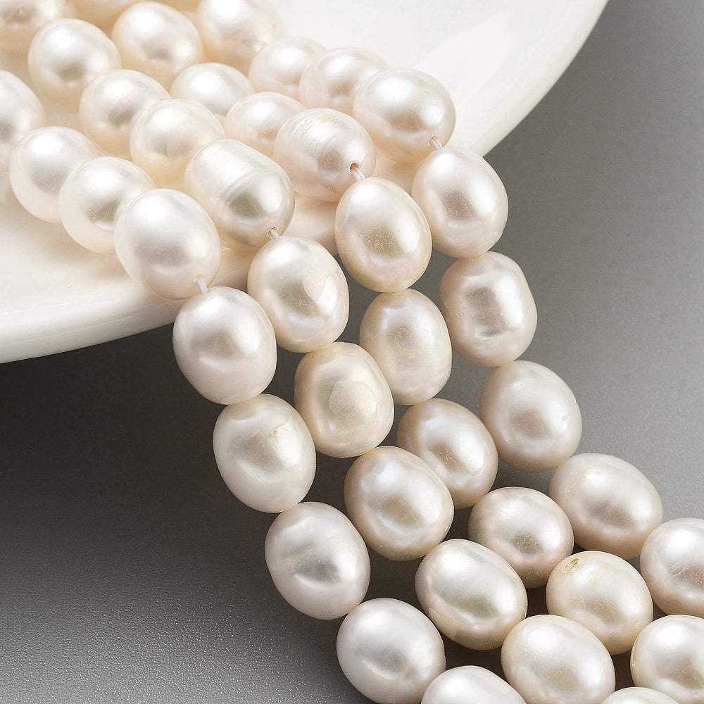 Natural Cultured Freshwater Pearl Beads Strands Grade 3A Rice Floral White 9~10mm Hole: 0.6mm 16~18pcs/strand 6.69~6.89''(17~17.5cm)