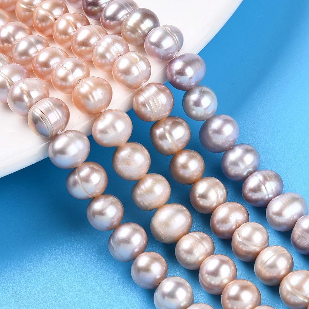 Natural Cultured Freshwater Pearl Beads Strands Grooved Potato Plum 6~7.5x7~8.5mm Hole: 0.7mm 52~55pcs/strand 13.98~14.37 inch(35.5~36.5cm)