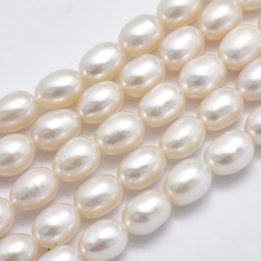 Natural Cultured Freshwater Pearl Beads Strands Oval Beige 8x6~7mm Hole: 0.8mm 48pcs/strand 15 inch(38cm)