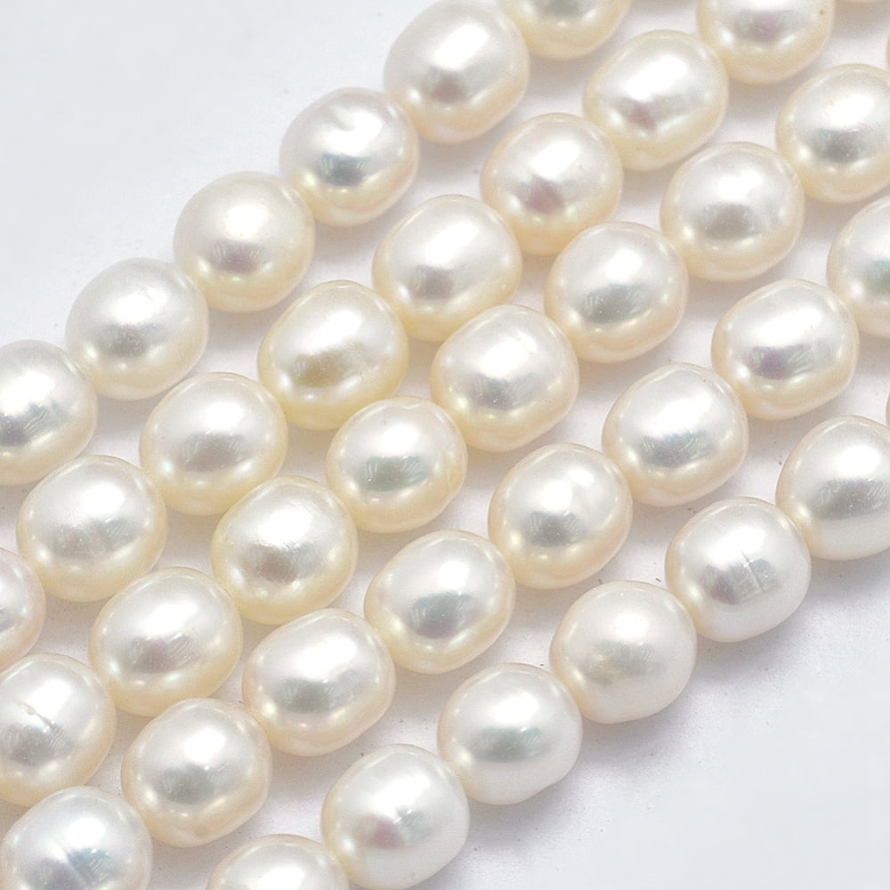 Natural Cultured Freshwater Pearl Beads Strands Oval Floral White 6.5~7x5.5~6mm Hole: 0.8mm about 44pcs/strand 14.17 inch(36cm)