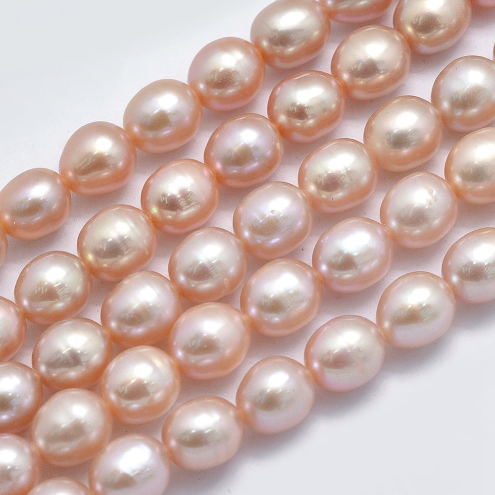 Natural Cultured Freshwater Pearl Beads Strands Oval PeachPuff 6.5~7x5.5~6mm Hole: 0.8mm 44pcs/strand 14.17 inch(36cm)