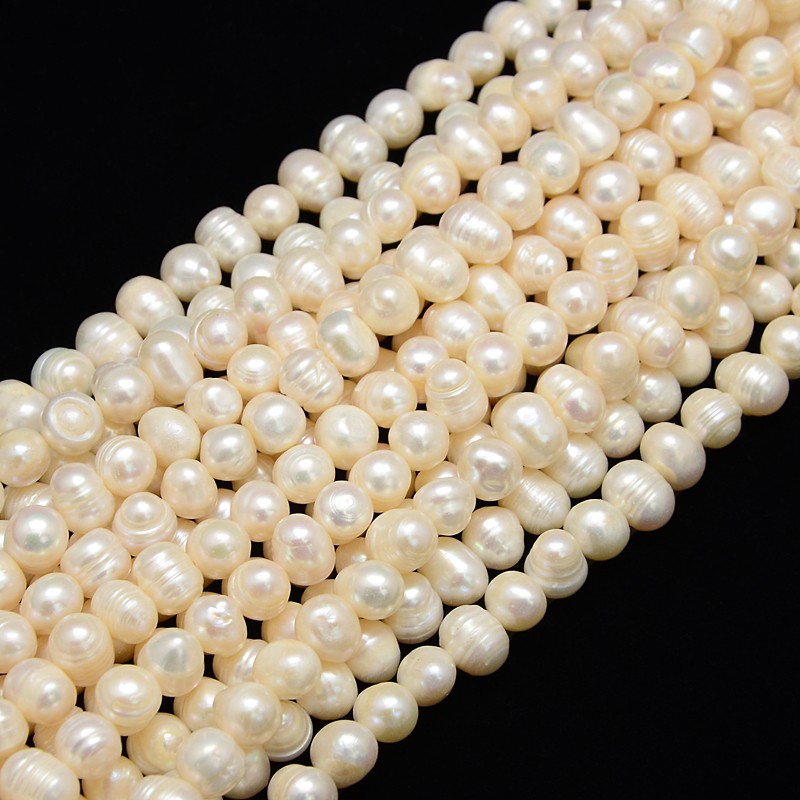 Natural Cultured Freshwater Pearl Beads Strands Potato Creamy White 8~9mm Hole: 0.8mm about 46pcs/strand 13.77 inch~14.17 inch