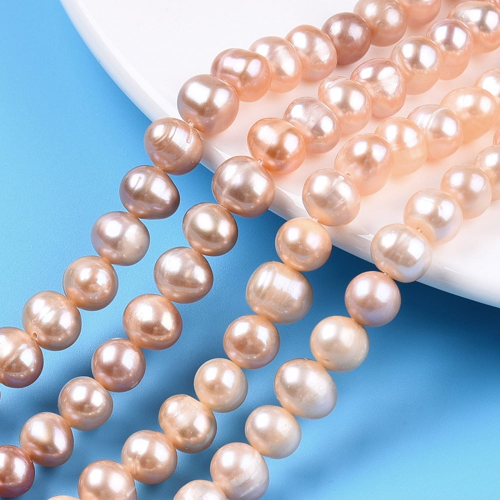 Natural Cultured Freshwater Pearl Beads Strands Potato Dark Orange 7.3~8.5x6.5~7mm Hole: 0.7~0.8mm about 53pcs/strand 13.98 inch(35.5cm)