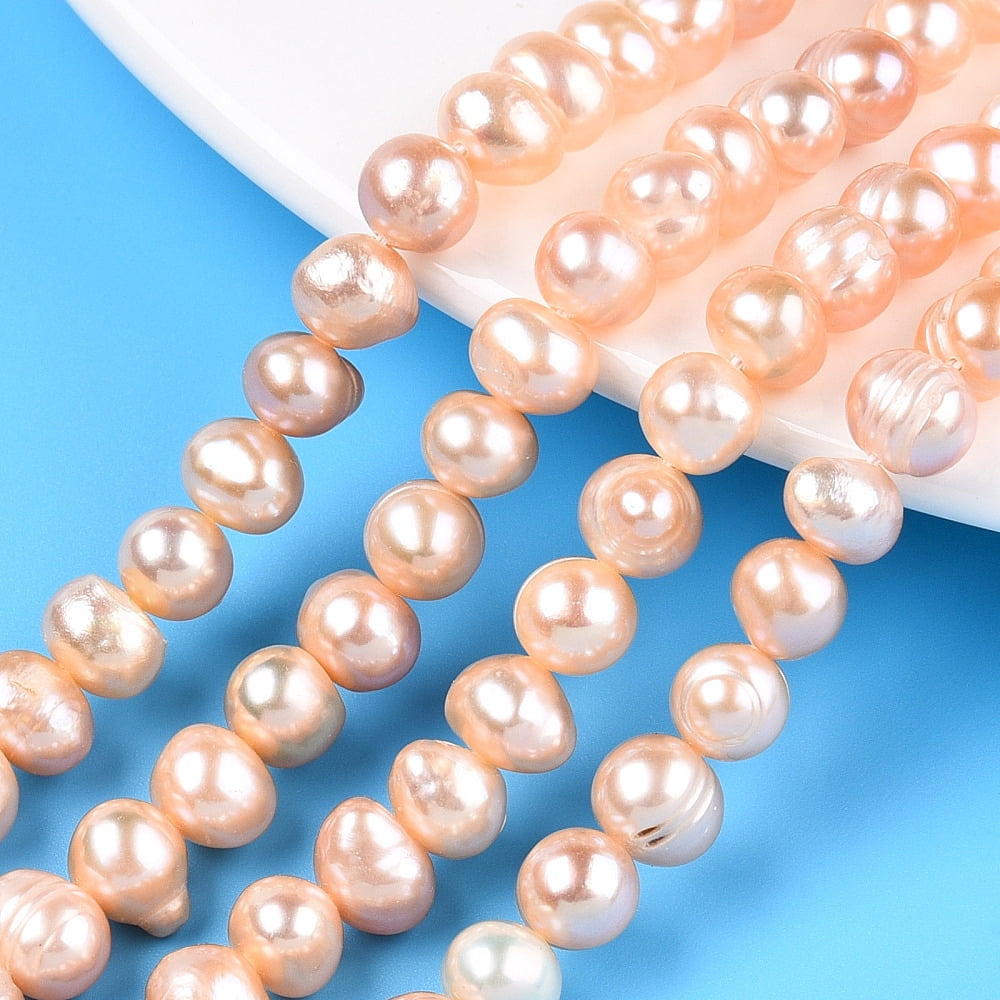 Natural Cultured Freshwater Pearl Beads Strands Potato PeachPuff 6.5~9x6~7.5mm Hole: 0.6mm 53~55pcs/strand 13.78~14.17 inch(35~36cm)
