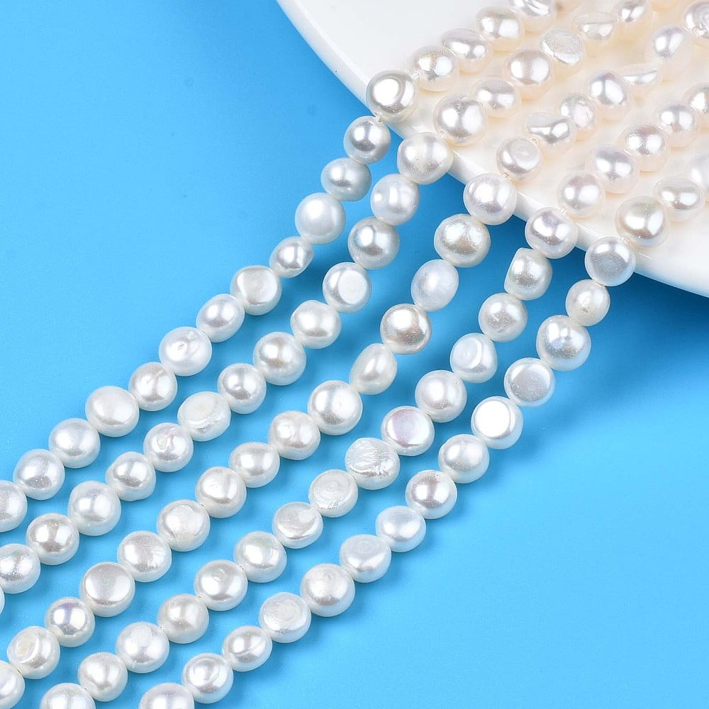 Natural Cultured Freshwater Pearl Beads Strands Potato Seashell Color 6~7.5x6.5~8x4~6mm13.98 inch~14.25 inch(35.5cm~36.2cm)