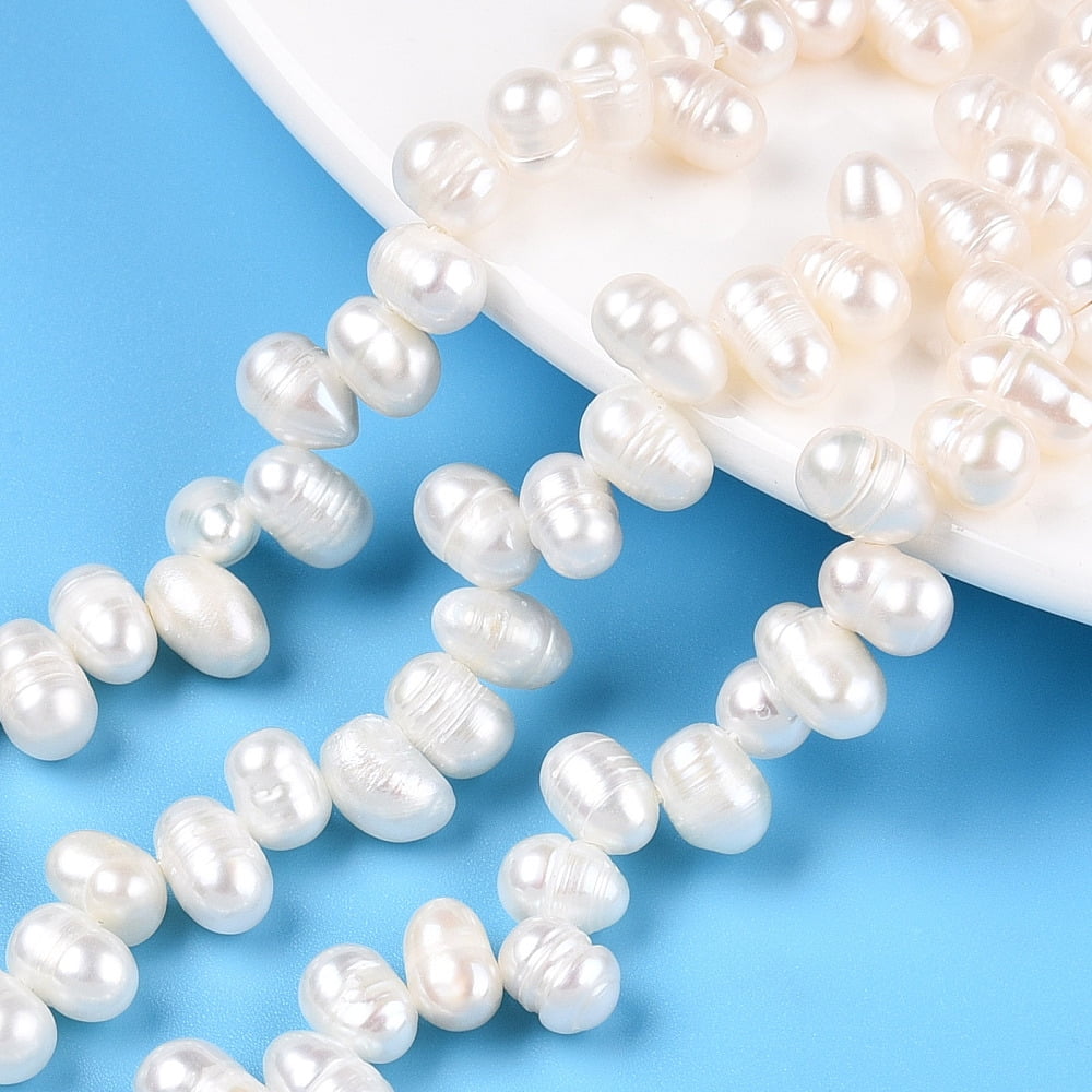 Natural Cultured Freshwater Pearl Beads Strands Potato Top Drilled Creamy White 5~5.5x5~5.5mm Hole: 0.8mm 76~77pcs/strand 14.17 inch(36cm)